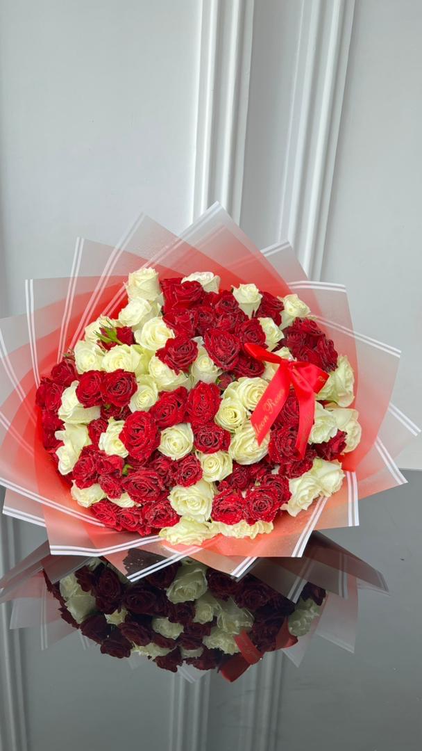 50 Red & White Rose Bouquet