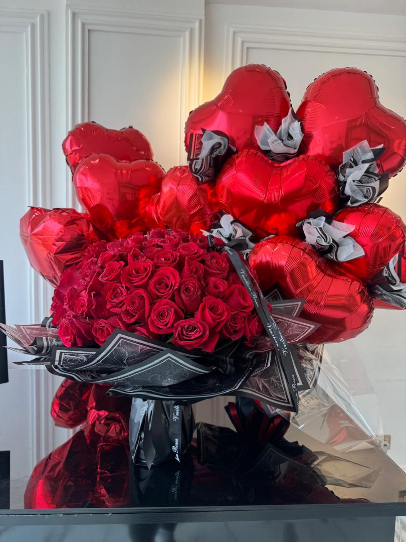 100 Rose & Set Balloons